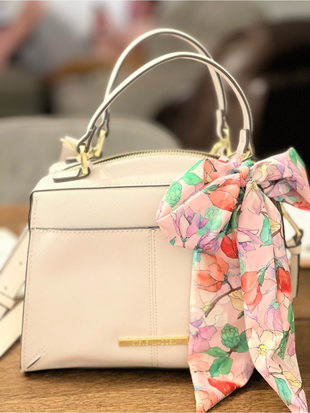 Steve Madden Light Blush Satchel with Floral Scarf Accent